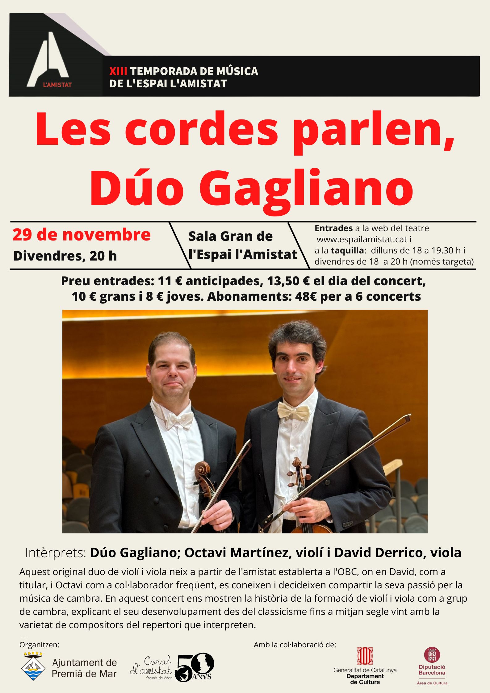 Cartell «Les cordes parlen, Duo Gagliano»